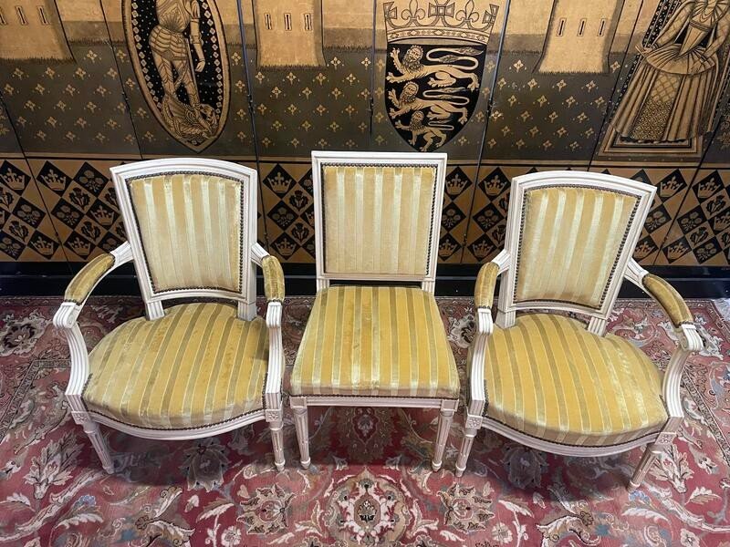 Pair Of Louis XVI Style Cabriolet Armchairs And Louis XVI Chair-photo-4