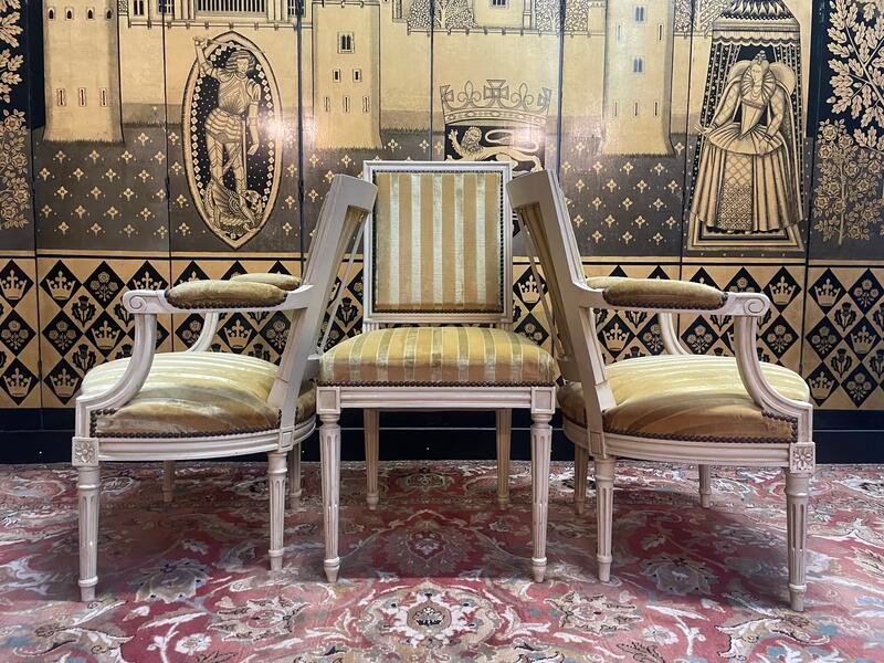 Pair Of Louis XVI Style Cabriolet Armchairs And Louis XVI Chair-photo-3