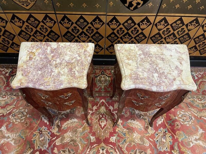 Paire De Tables De Chevets De Style Louis XV/transition En Marqueterie -photo-1