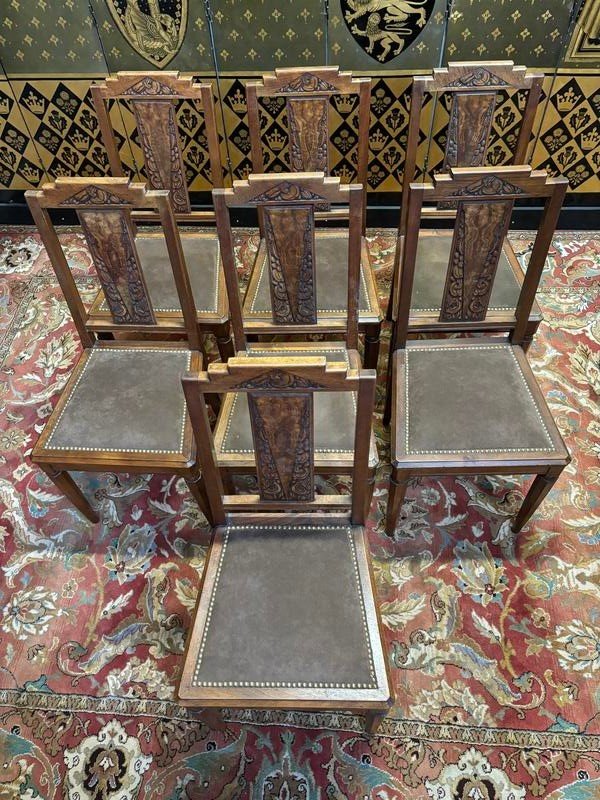 7 Art Deco Walnut Chairs -photo-3