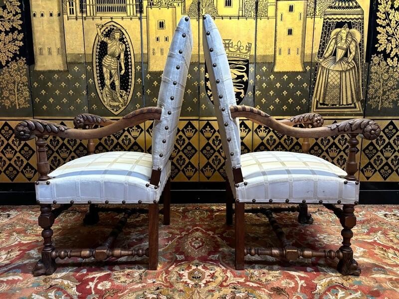 Pair Of High Era - Renaissance - Louis XIII Style Armchairs-photo-5