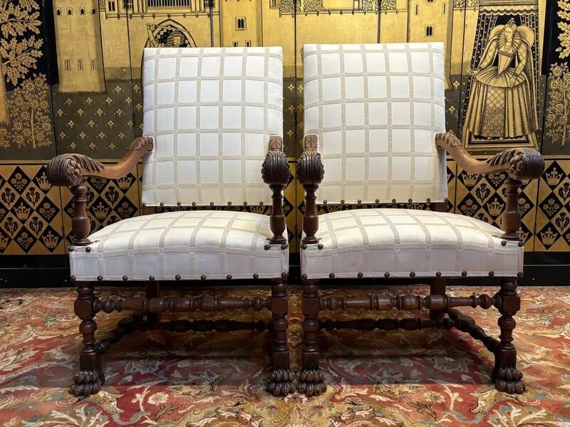 Pair Of High Era - Renaissance - Louis XIII Style Armchairs