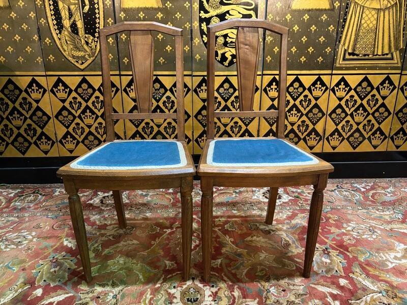 2 Art Deco Chairs Fabric Seat -photo-4