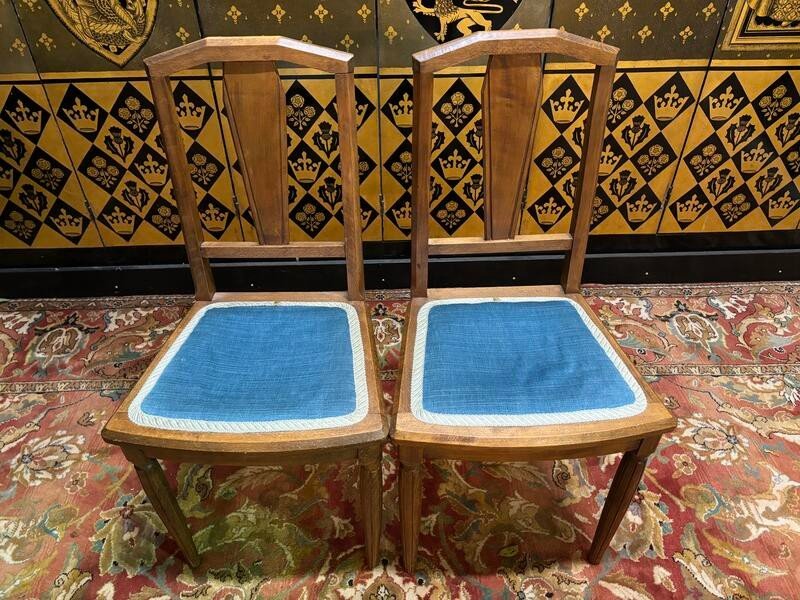 2 Art Deco Chairs Fabric Seat 