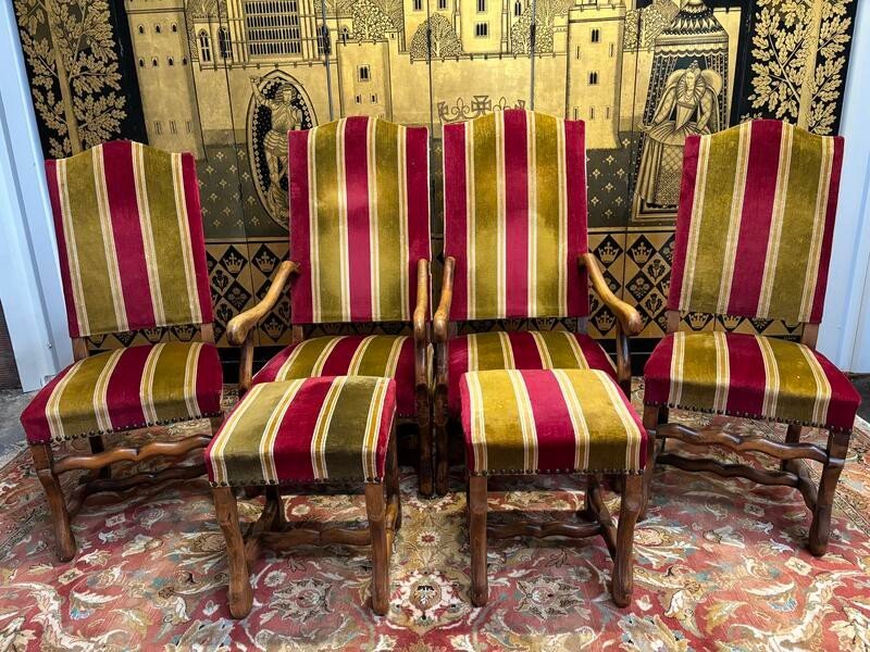 Pair Of Louis XIII Armchairs, Pair Of Chairs And Poufs-photo-4