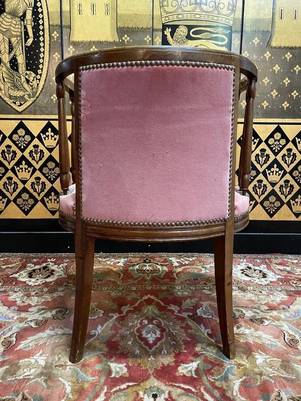 English Mahogany And Pink Velvet Office Chair -photo-2