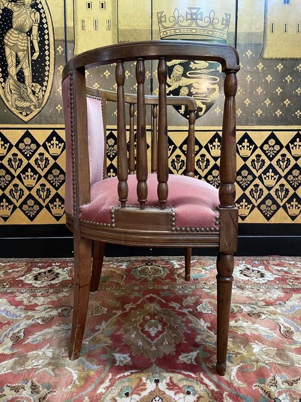 English Mahogany And Pink Velvet Office Chair -photo-1