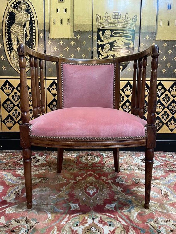 English Mahogany And Pink Velvet Office Chair 