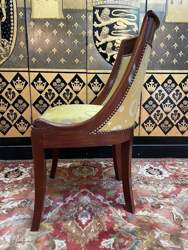 Set Of 6 Empire Gondola Chairs In Mahogany And Yellow Silk-photo-3