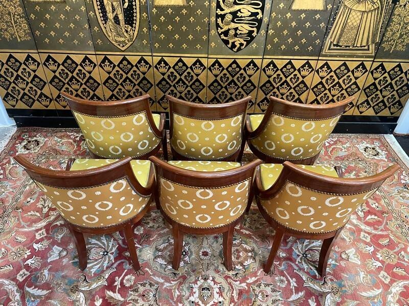 Set Of 6 Empire Gondola Chairs In Mahogany And Yellow Silk-photo-3