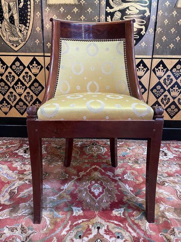 Set Of 6 Empire Gondola Chairs In Mahogany And Yellow Silk-photo-5