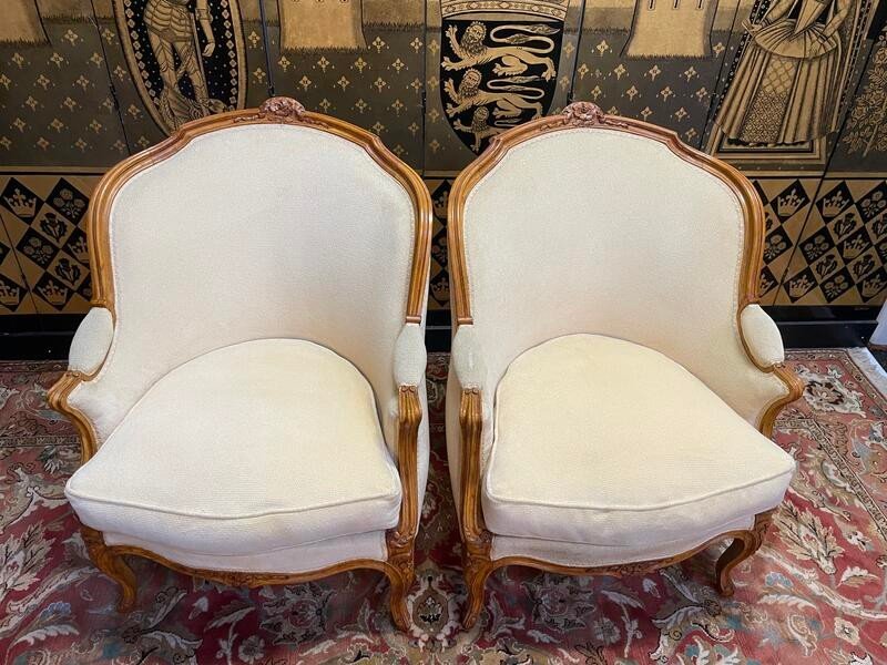 Paire De Fauteuils Bergères Gondoles De Style Louis XV-photo-4