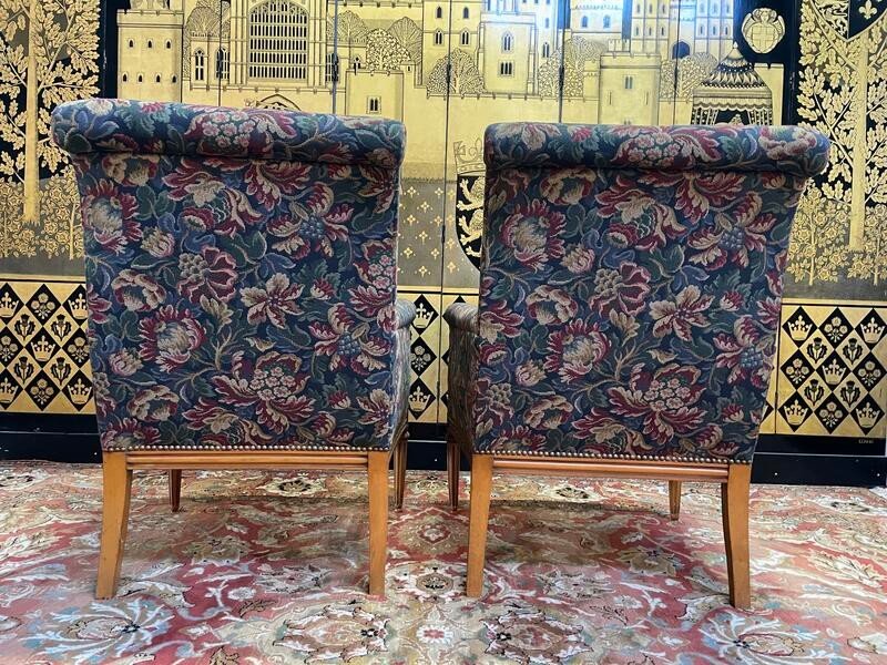 Pair Of Louis XVI Style Bergere Armchairs With Flowers-photo-4