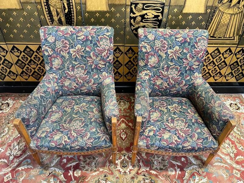 Pair Of Louis XVI Style Bergere Armchairs With Flowers-photo-1