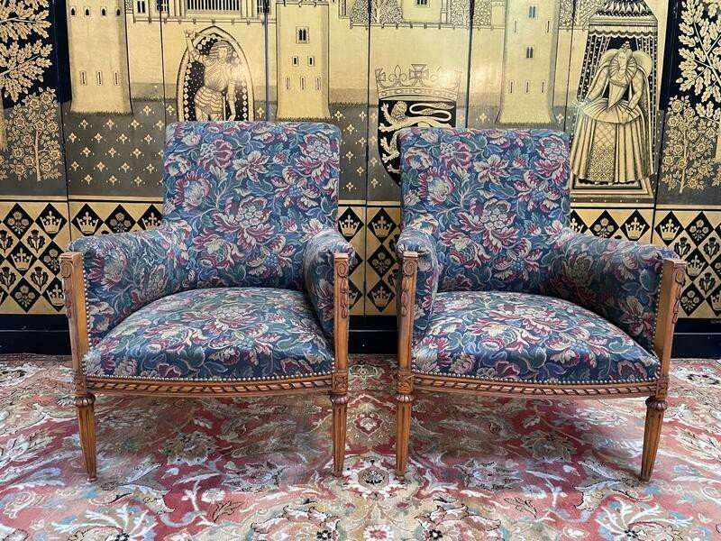 Pair Of Louis XVI Style Bergere Armchairs With Flowers