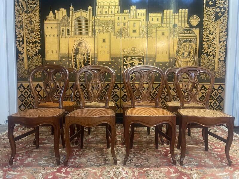 Set Of 8 Louis Philippe Cannage Chairs - Caned In Oak