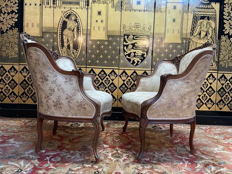 Pair Of Louis XV Rocailles Bergere Armchairs-photo-1