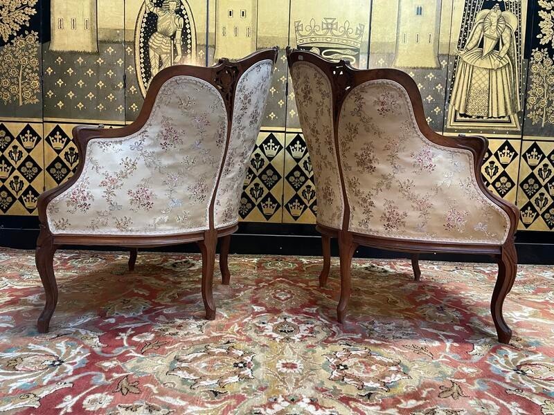 Pair Of Louis XV Rocailles Bergere Armchairs-photo-3