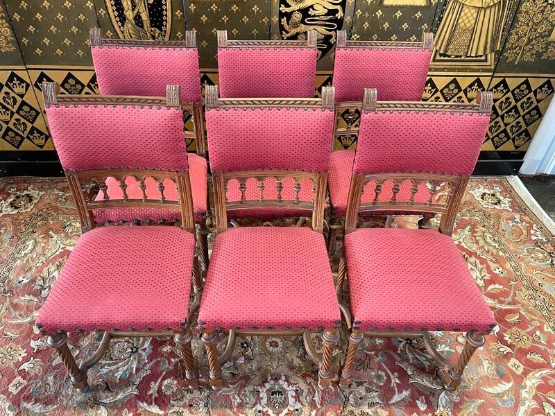 Set Of 6 Renaissance Style Carved Walnut Chairs - Haute époque-photo-3