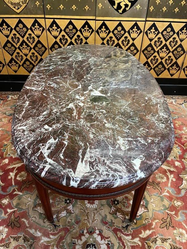 Louis XVI Style Oval Marble Coffee Table-photo-2