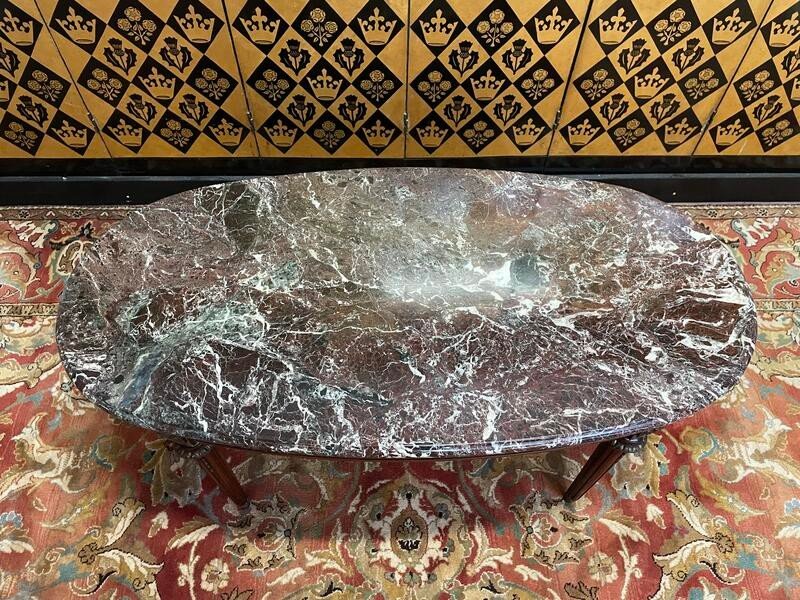 Louis XVI Style Oval Marble Coffee Table-photo-3