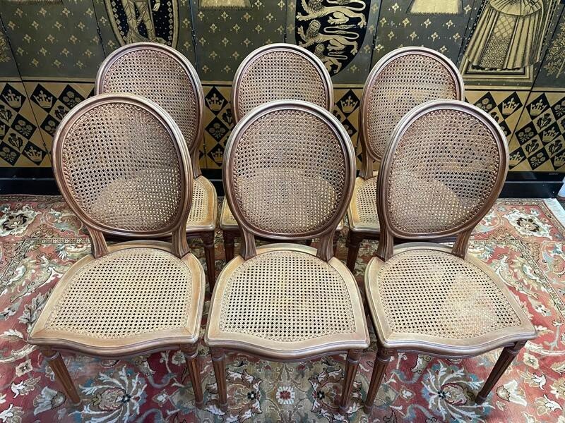 Suite De 6 Chaises Médaillon De Style Louis XVI En Cannage-photo-1