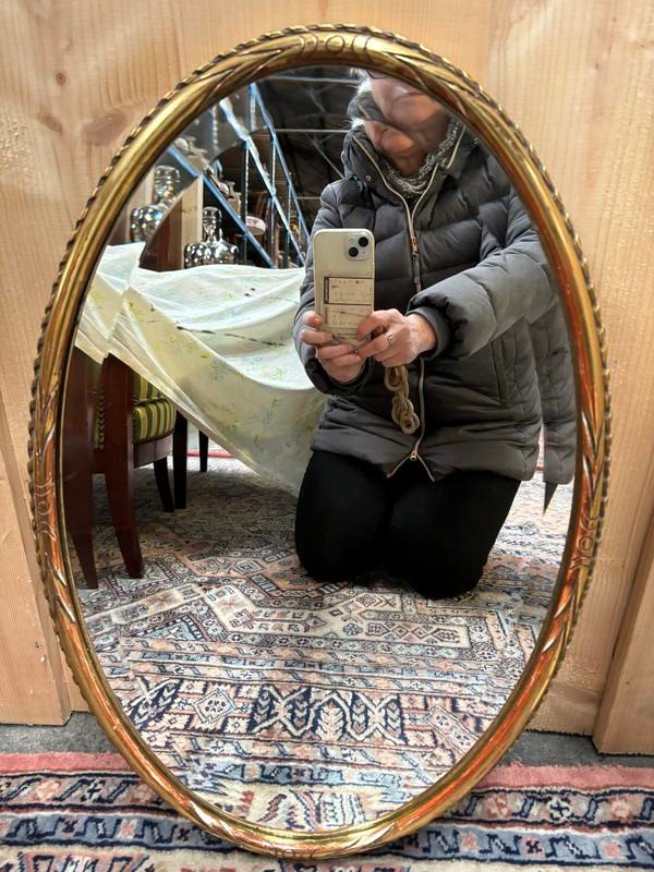 Miroir Ovale En Bois Doré  