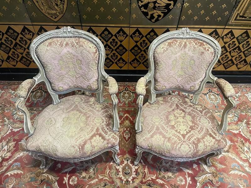 Pair Of Louis XV Style Genoa Velvet Cabriolet Armchairs-photo-2