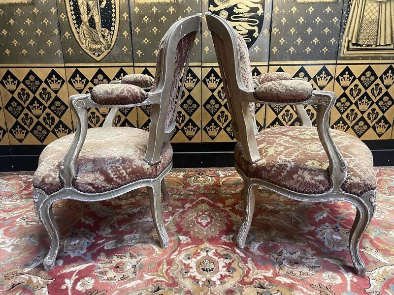 Pair Of Louis XV Style Genoa Velvet Cabriolet Armchairs-photo-3