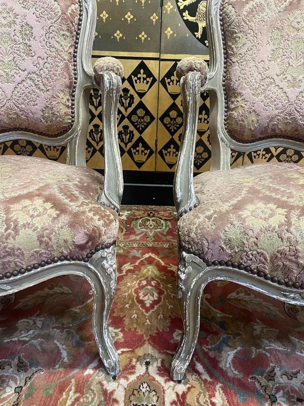 Pair Of Louis XV Style Genoa Velvet Cabriolet Armchairs-photo-4