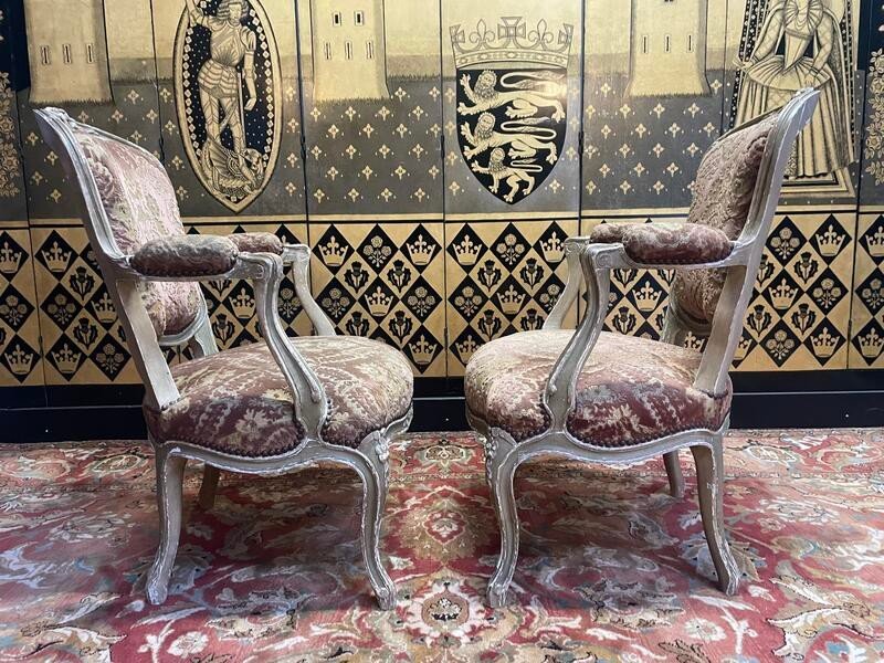 Pair Of Louis XV Style Genoa Velvet Cabriolet Armchairs-photo-2