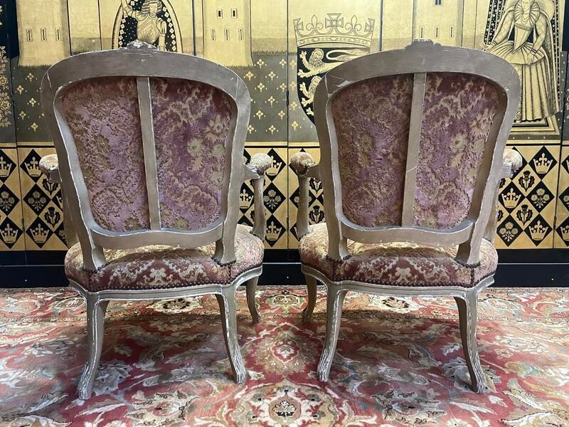 Pair Of Louis XV Style Genoa Velvet Cabriolet Armchairs-photo-3