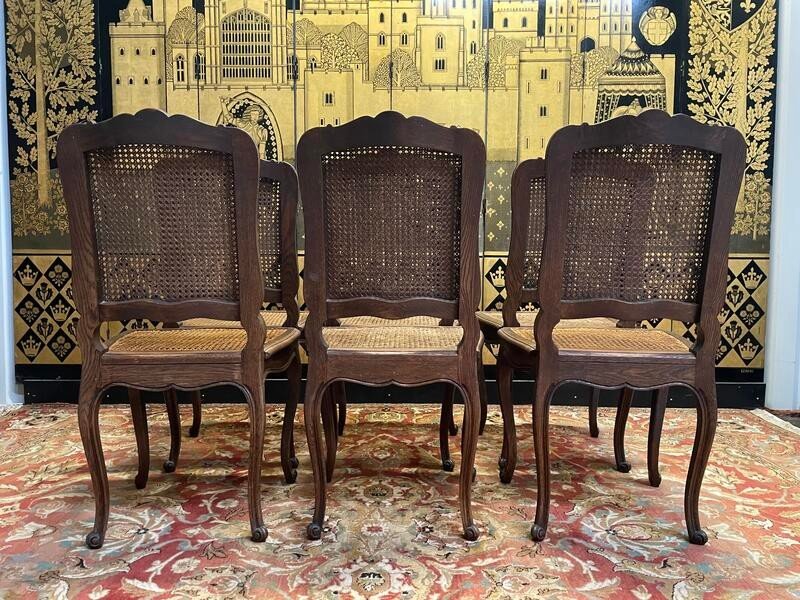 Set Of 6 Louis XV Style Caned Chairs In Oak-photo-4