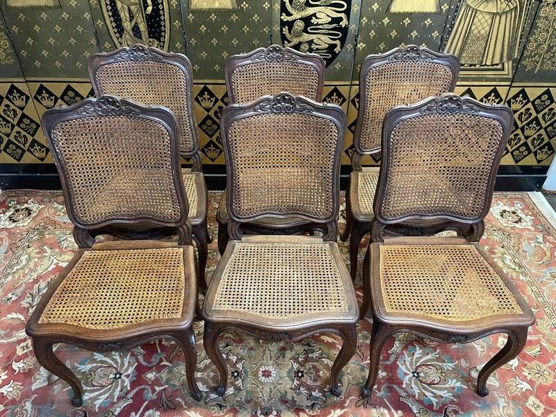 Set Of 6 Louis XV Style Caned Chairs In Oak-photo-3