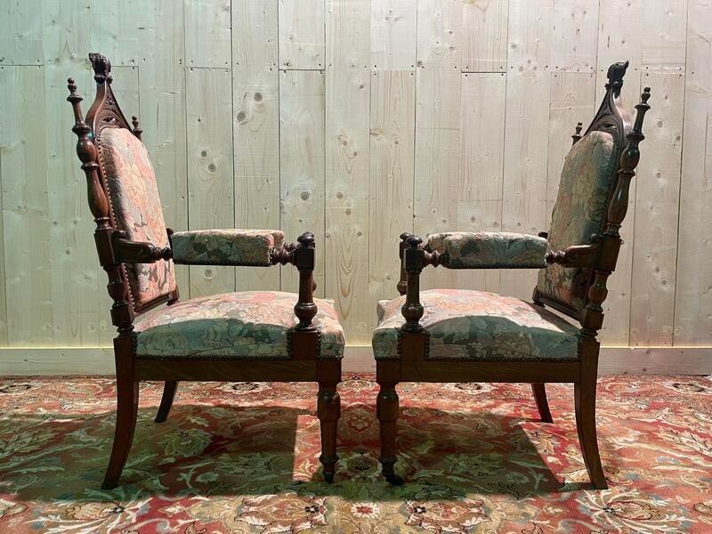 Pair Of Gothic Style Armchairs -photo-3