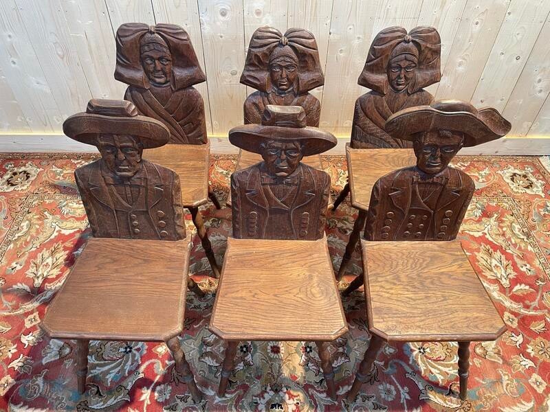 Set Of 6 Alsatian Chairs In Carved Oak-photo-2