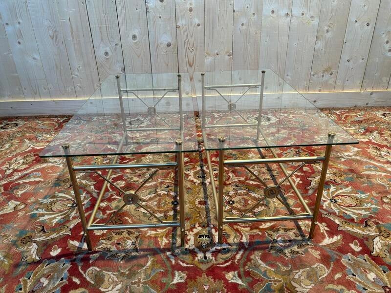 Pair Of Glass And Gold Metal Coffee Tables -photo-2