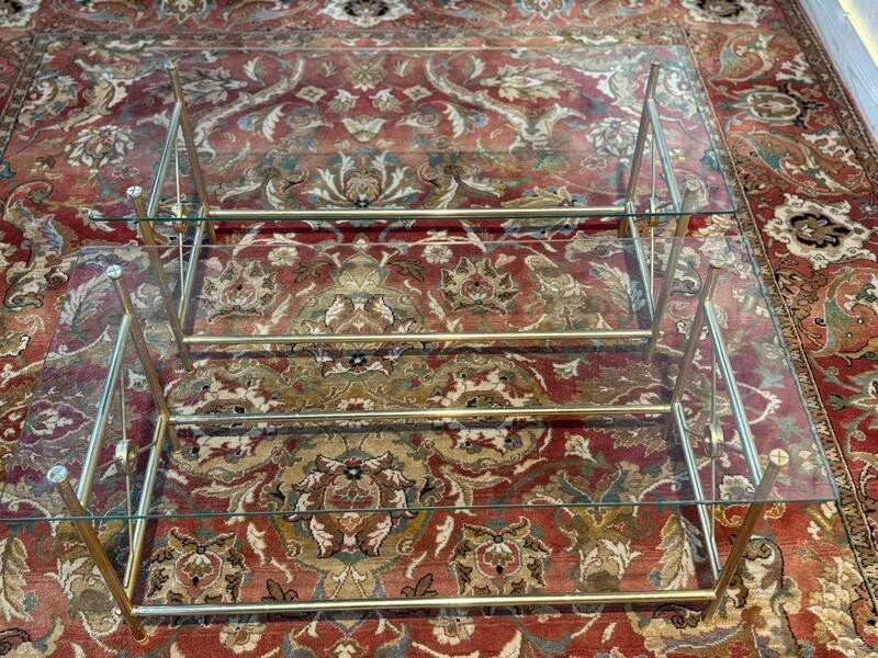 Pair Of Glass And Gold Metal Coffee Tables -photo-3