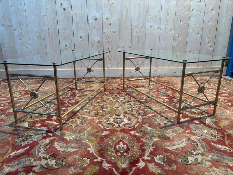 Pair Of Glass And Gold Metal Coffee Tables -photo-1