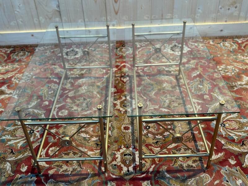 Pair Of Glass And Gold Metal Coffee Tables 