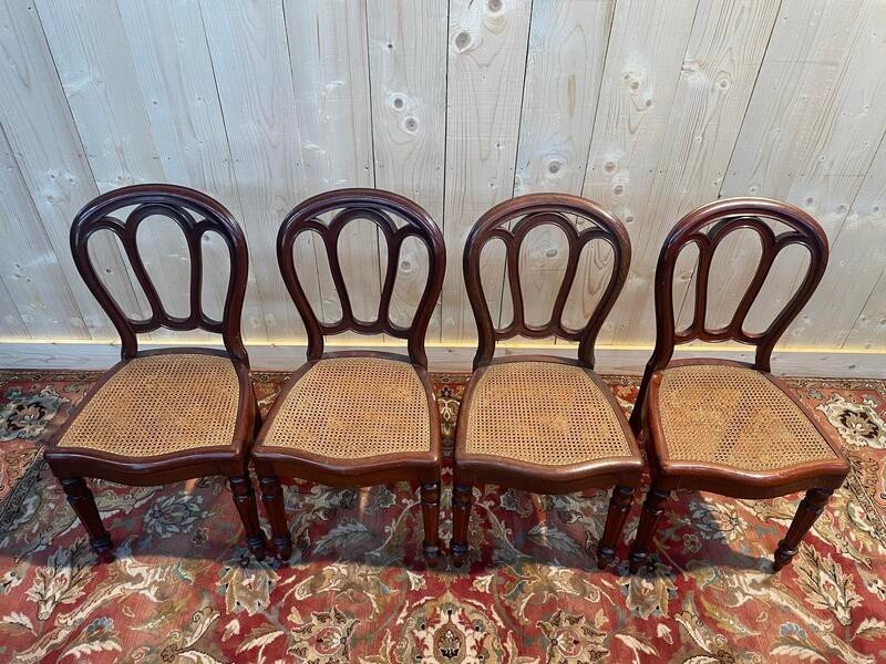 Set Of 4 Louis Philippe Caned Chairs -photo-3