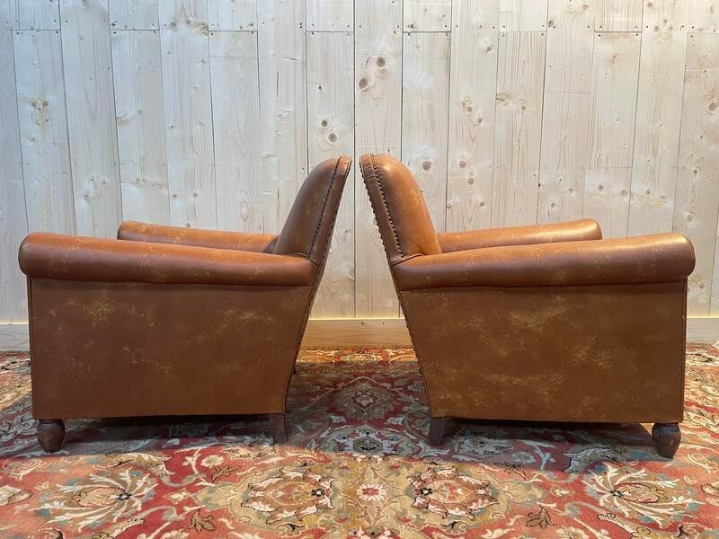 Pair Of Faux Leather Club Armchairs -photo-3