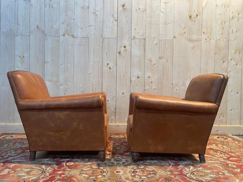 Pair Of Faux Leather Club Armchairs -photo-2