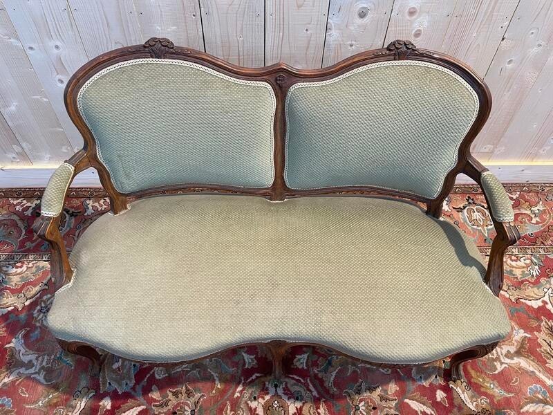 Louis XV Style Sofa - Bench Green Velvet-photo-2