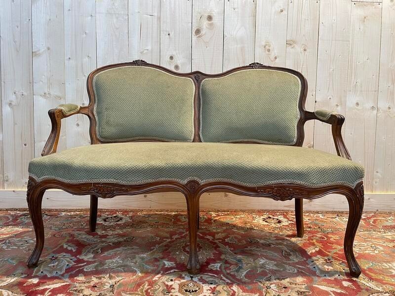 Louis XV Style Sofa - Bench Green Velvet