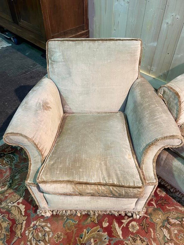 Living Room Sofa And Pair Of Napoleon III Velvet Armchairs-photo-4