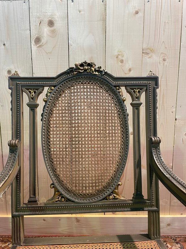 Pair Of Louis XVI Armchairs With Reupholstery And Caning. -photo-3