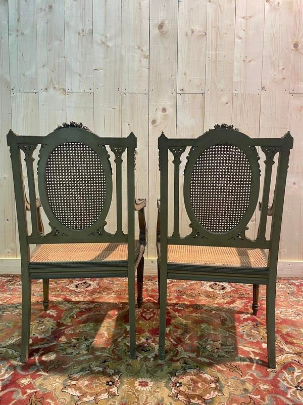 Pair Of Louis XVI Armchairs With Reupholstery And Caning. -photo-2