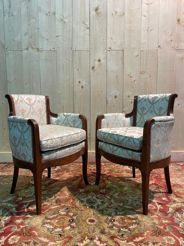 Pair Of Small Transition Style Bergeres - Louis XV-photo-1