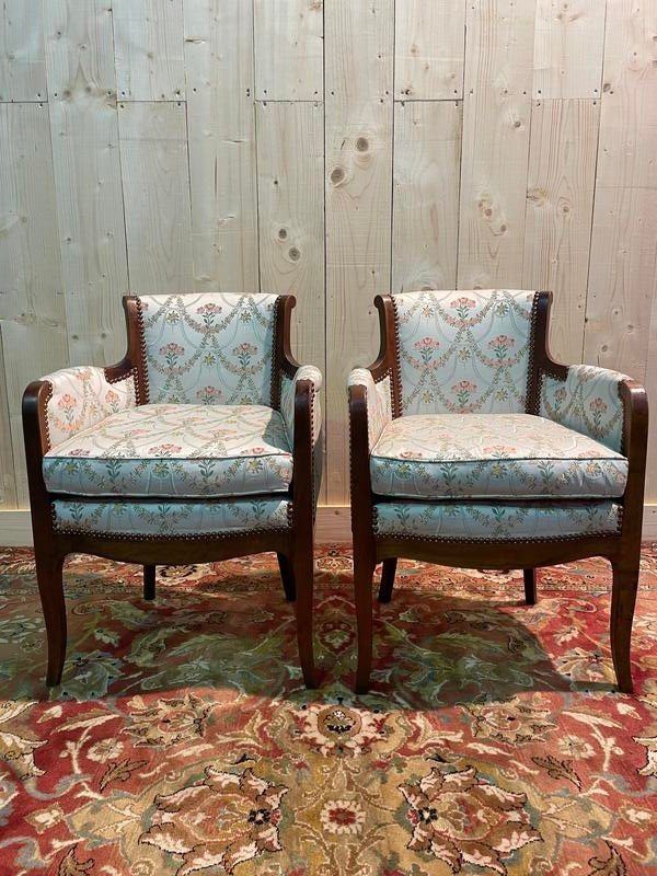 Pair Of Small Transition Style Bergeres - Louis XV